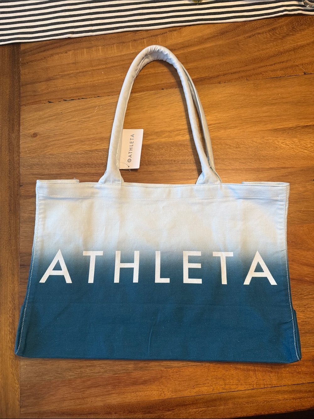 ATHLETA Ombré Canvas Tote Bag Blue Gradient Beach Gym Market Bag